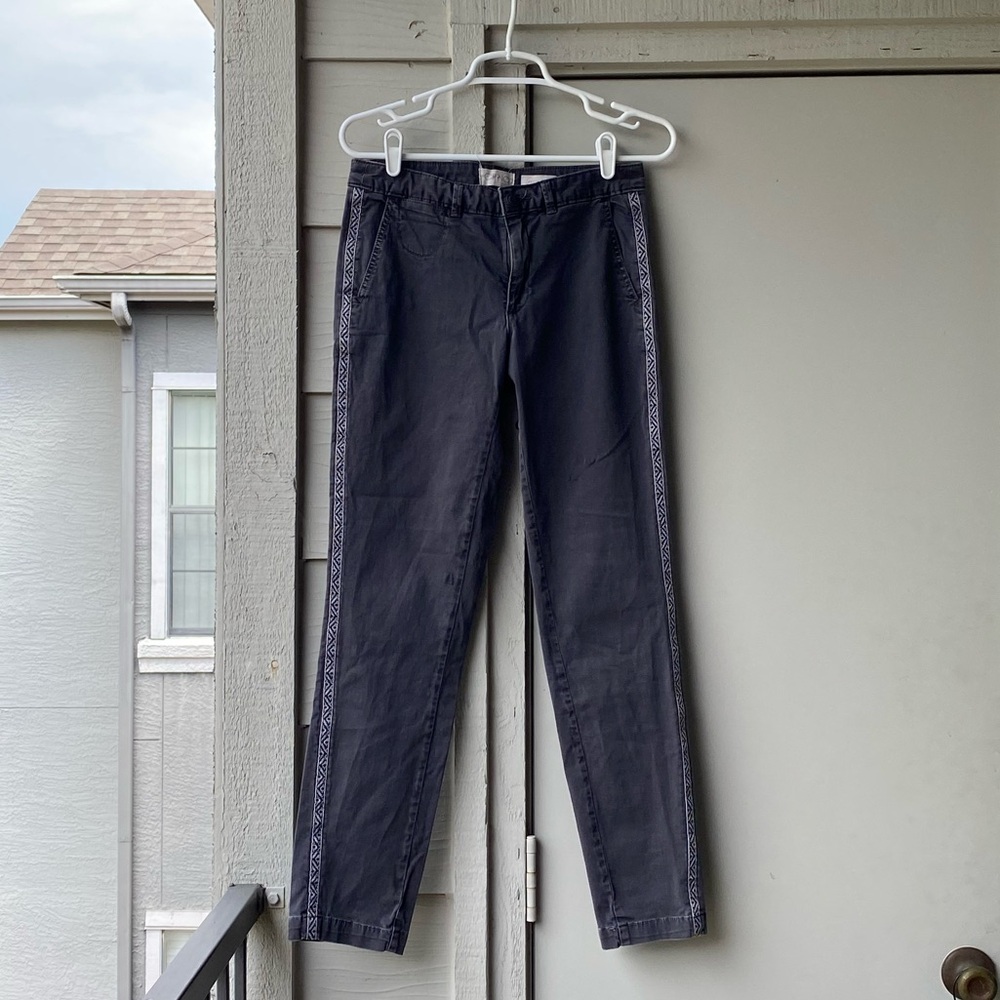 Anthropology Gray Chino Pants with Embroidered Side Stripes